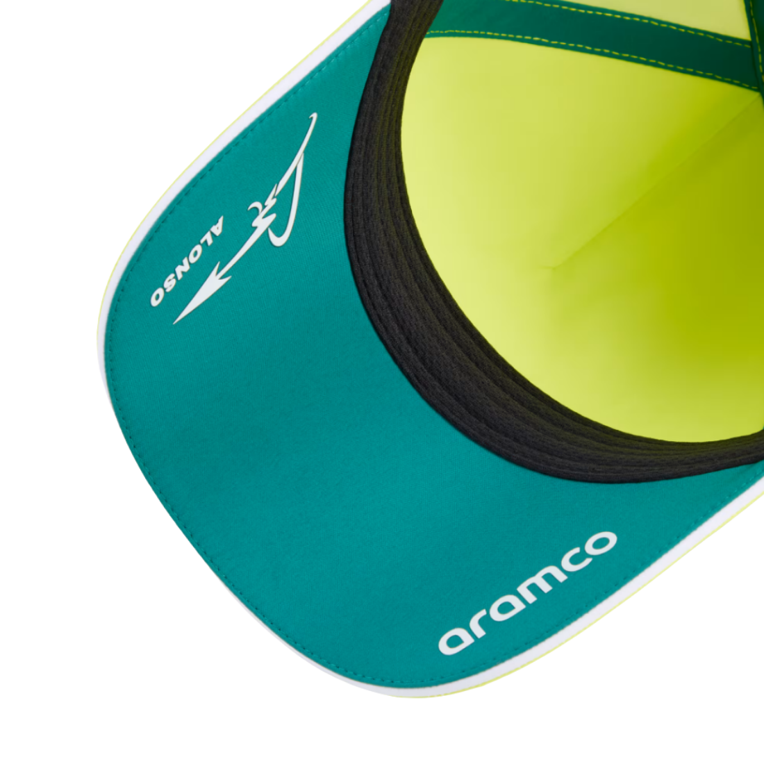 PUMA Aston Martin Alonso cap in green with Aramco logo and Alonso signature on the brim