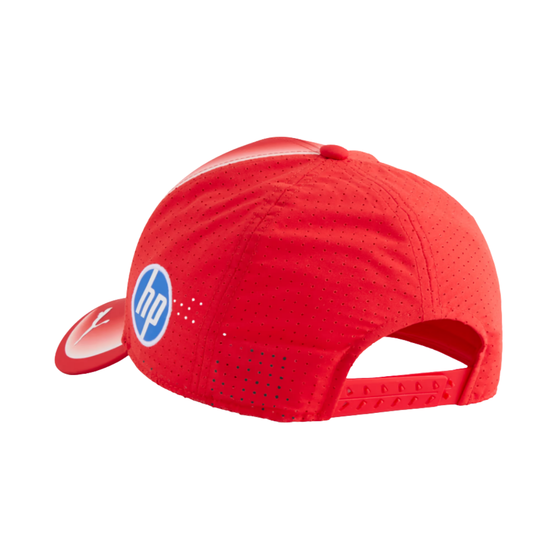 Red PUMA Ferrari men cap with HP logo and snapback closure