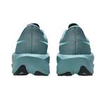 A pair of running shoes shown from the back, featuring a textured teal upper, a matching teal midsole, and a small light blue Nike Swoosh on the heel.
