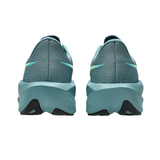A pair of running shoes shown from the back, featuring a textured teal upper, a matching teal midsole, and a small light blue Nike Swoosh on the heel.