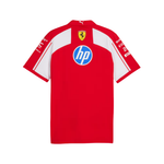 A red and white short-sleeve Scuderia Ferrari T-shirt with the HP logo on the chest, displayed on a clean white background.