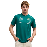 Man wearing green PUMA Aston Martin Stroll replica jersey with team sponsor logos