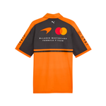 Back view of PUMA McLaren Formula 1 Team replica polo jersey in orange and grey with sponsor logos