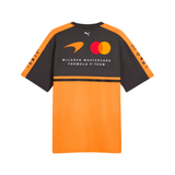 Back view of PUMA McLaren Formula 1 team replica jersey in orange and grey with sponsor logos