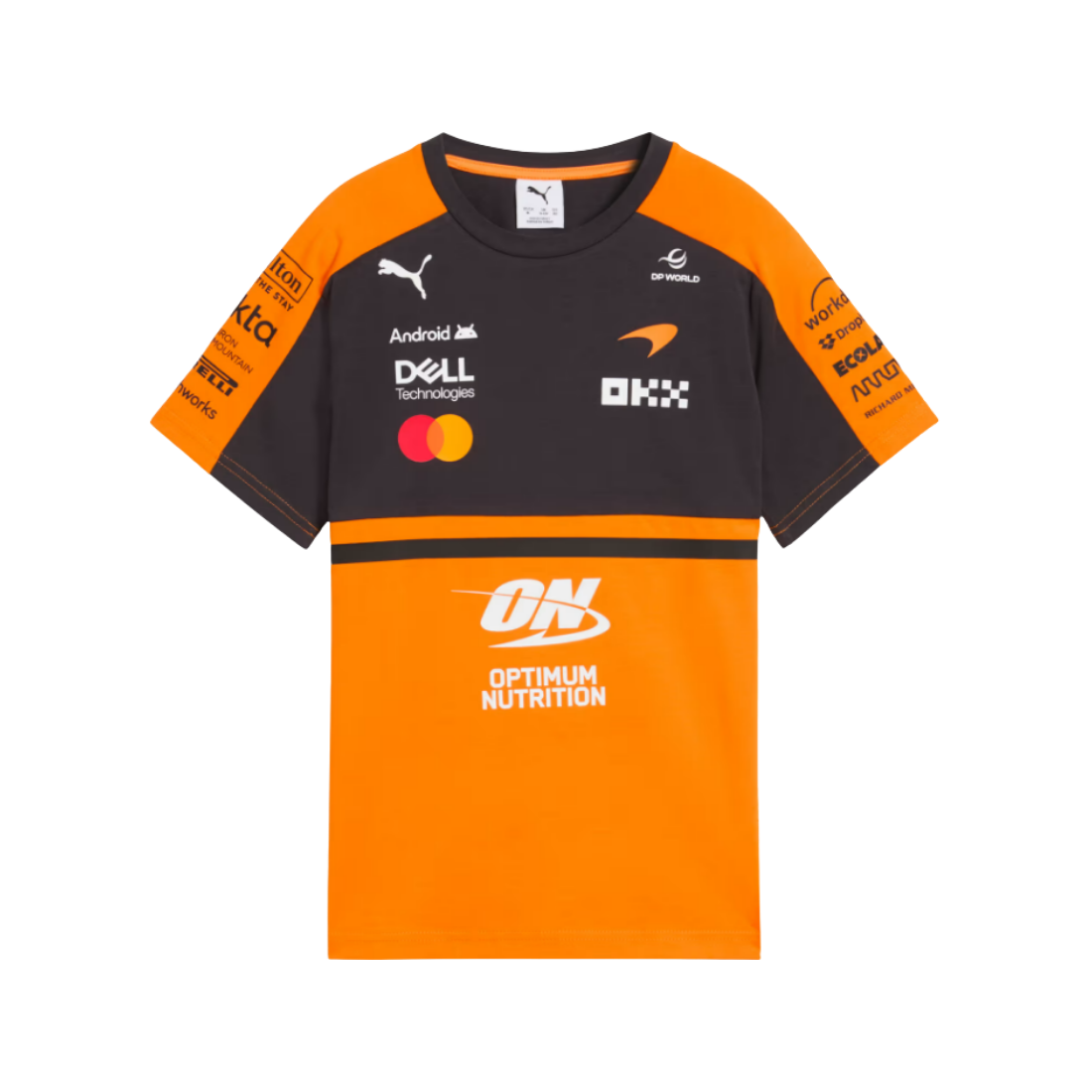 PUMA McLaren junior replica jersey in orange and black with sponsor logos