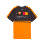 Back view of PUMA McLaren Formula 1 team replica jersey in orange and black with sponsor logos
