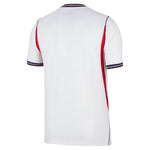 White sports jersey with red and blue accents on a white background