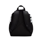 Black backpack shown from the back, featuring padded shoulder straps, a top carry handle, and three white stripes on the sides, photographed on a plain white background.