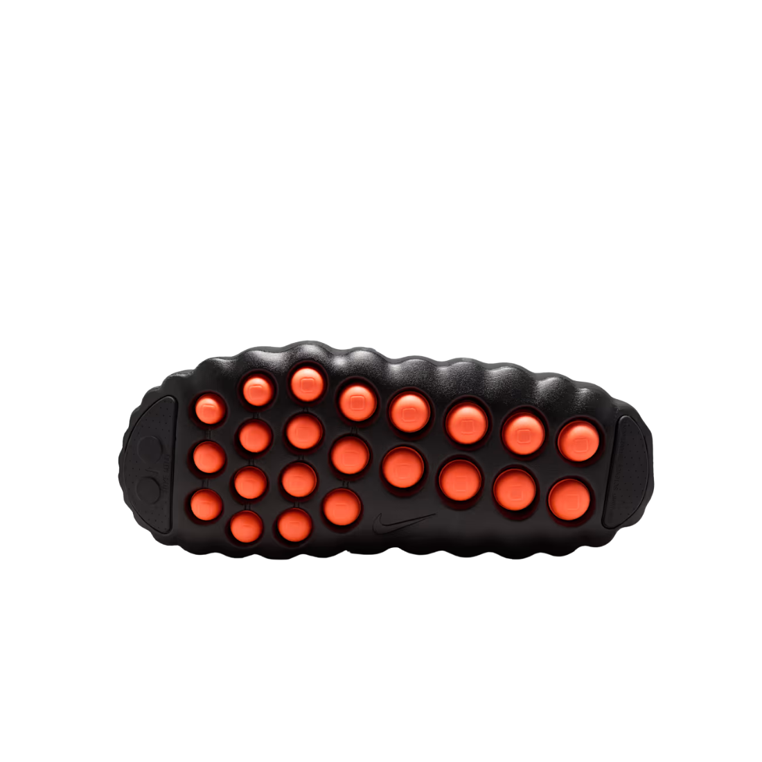 Black Nike Mind 001 men slipper outsole with orange circular traction pods