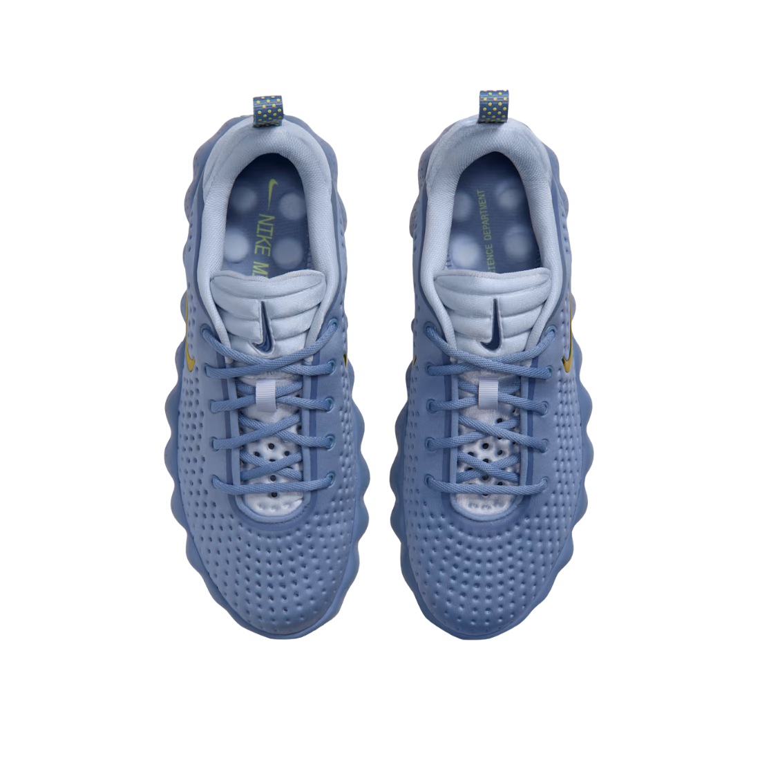 Top view of blue Nike Mind 002 men training shoes with perforated upper and lace up closure