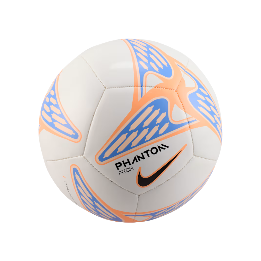 White Nike Phantom size 5 football with blue and orange graphic patterns