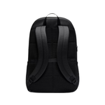The back view of a black mesh backpack with padded shoulder straps and a top carry handle, shown against a plain white background.