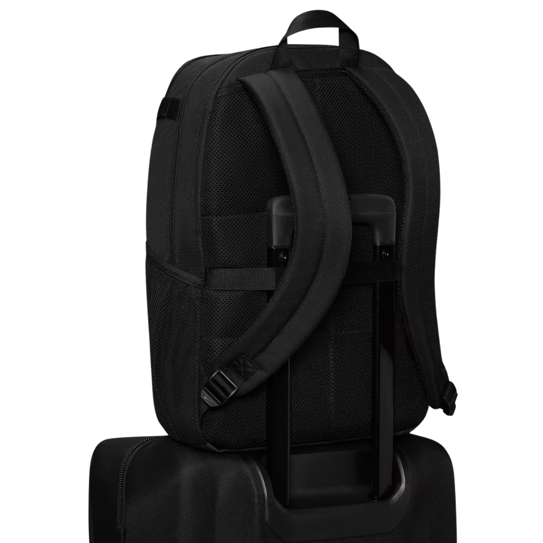 Black backpack on a white background