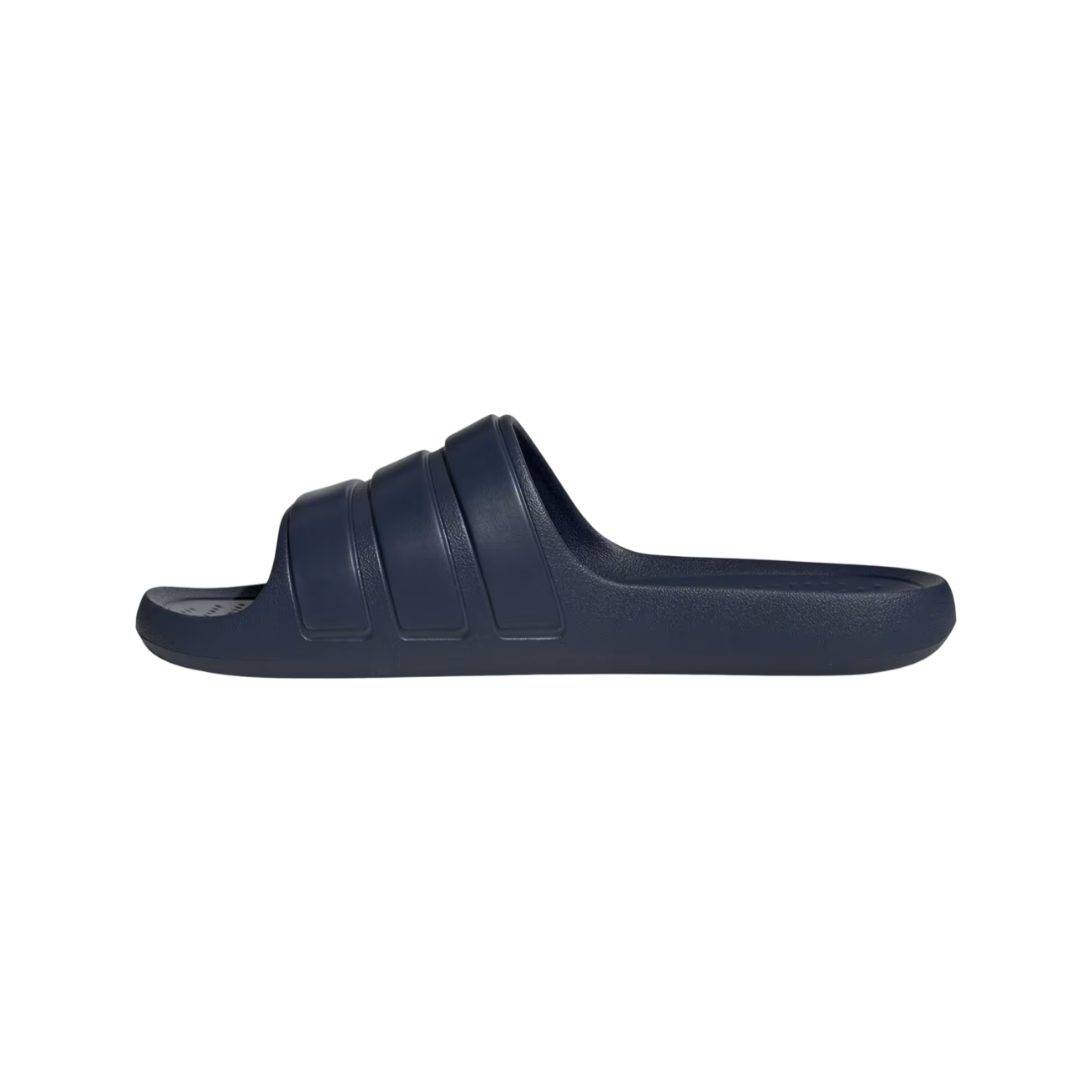 Side profile of navy blue Adidas Adilette Flow unisex slipper
