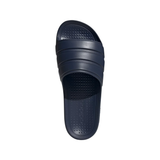 Top view of navy Adidas Adilette Flow unisex slipper with textured footbed