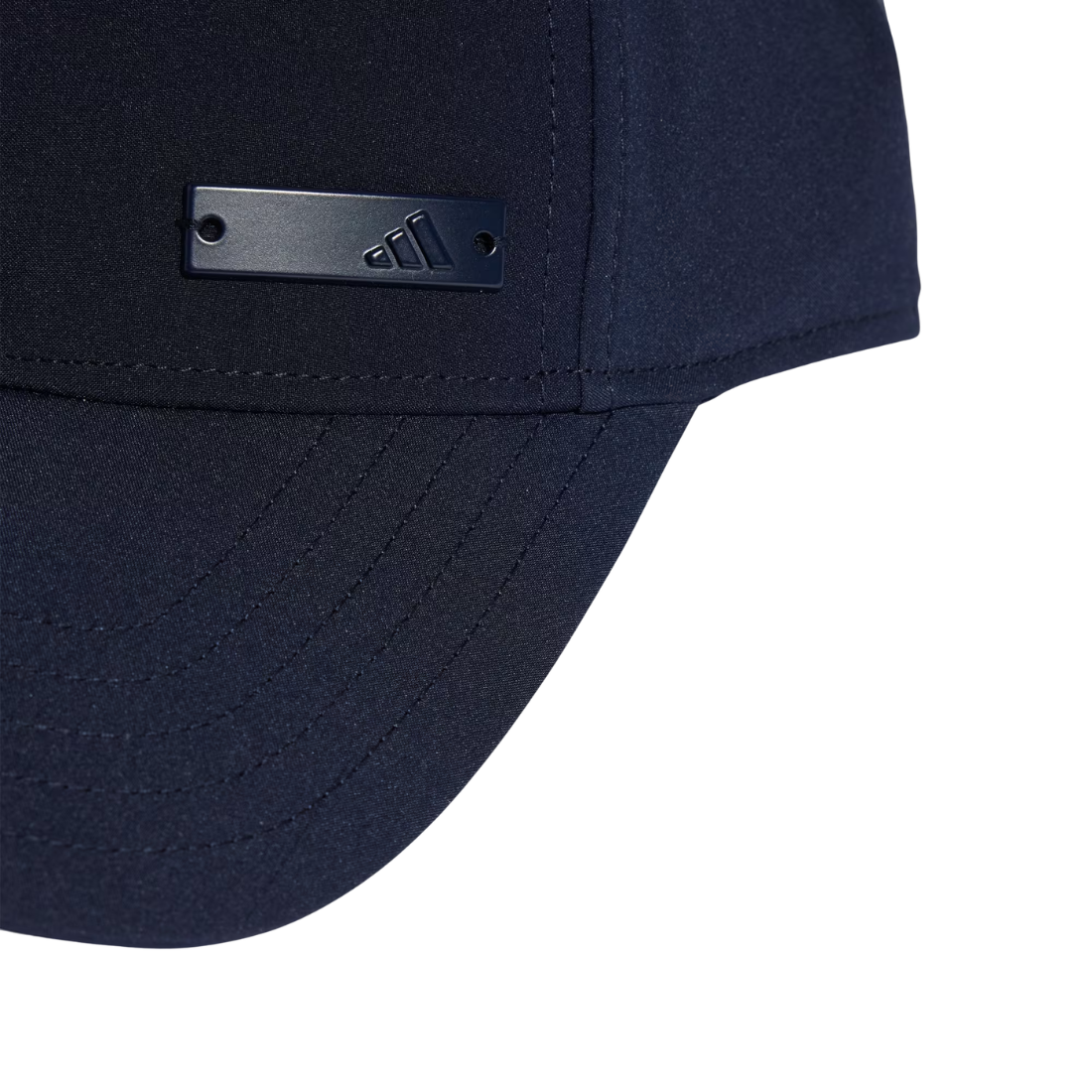Blue Adidas lightweight baseball cap featuring a rectangular metal logo plate
