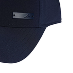 Blue Adidas lightweight baseball cap featuring a rectangular metal logo plate
