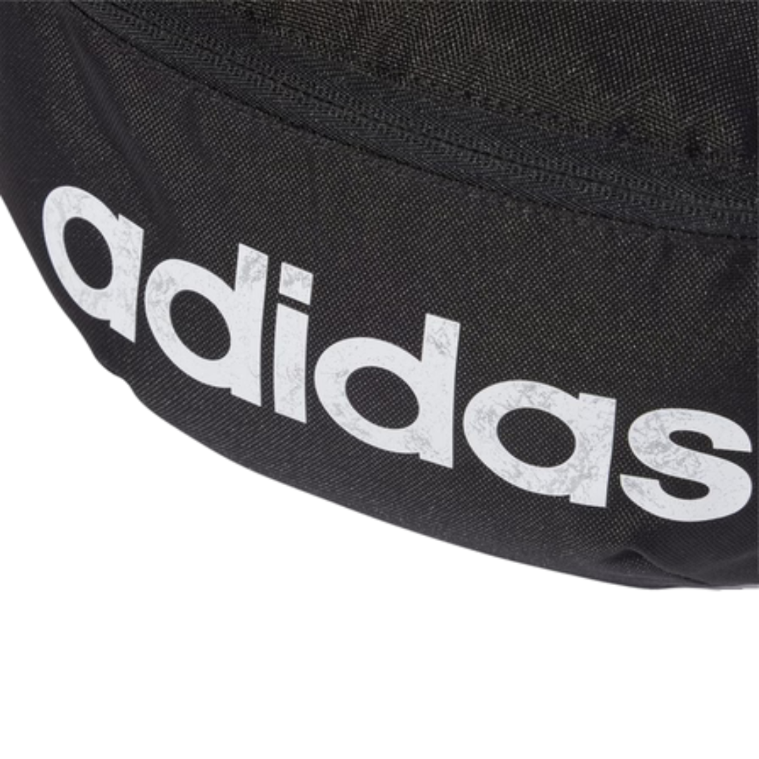 Close up of Adidas Daily waistbag in black with white logo