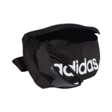 Adidas Daily waistbag in black with white logo and black sunglasses resting on top