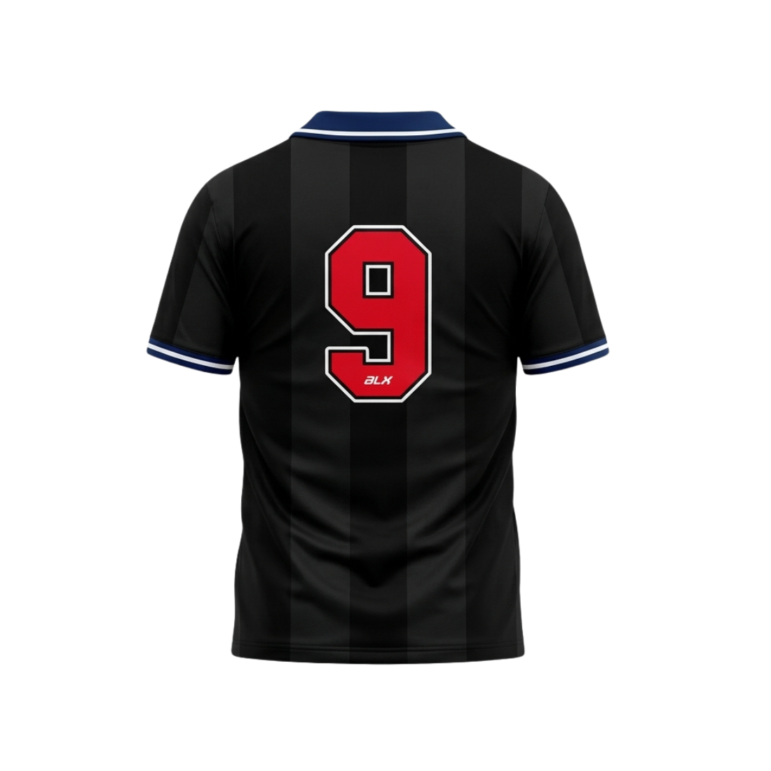Black sports jersey with red number 9 on a white background