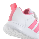 Heel detail of Adidas Vl Move El C Ch B kids shoe in white with pink accents and Cloudfoam branding