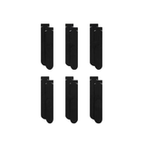 Six pairs of black crew socks arranged in a 2x3 grid on a plain white background.