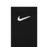 A single black knit sock with a white Nike swoosh logo on the front, shown against a plain white background.