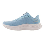 Light blue running shoe with a brand logo on a white background